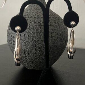 Mid Century Modern Mexico Sterling Silver Briolette Onyx Dangle Ball Earrings